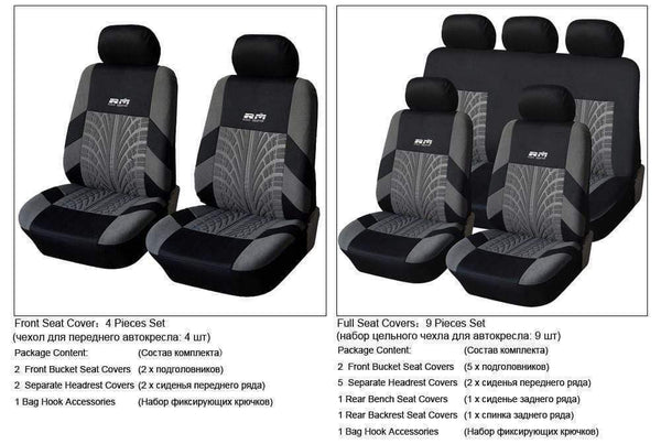 Planet Gates 9PCS and 4PCS Universal Car Seat Cover Fit Most Cars with Tire Track Detail Car Styling Car Seat Protector