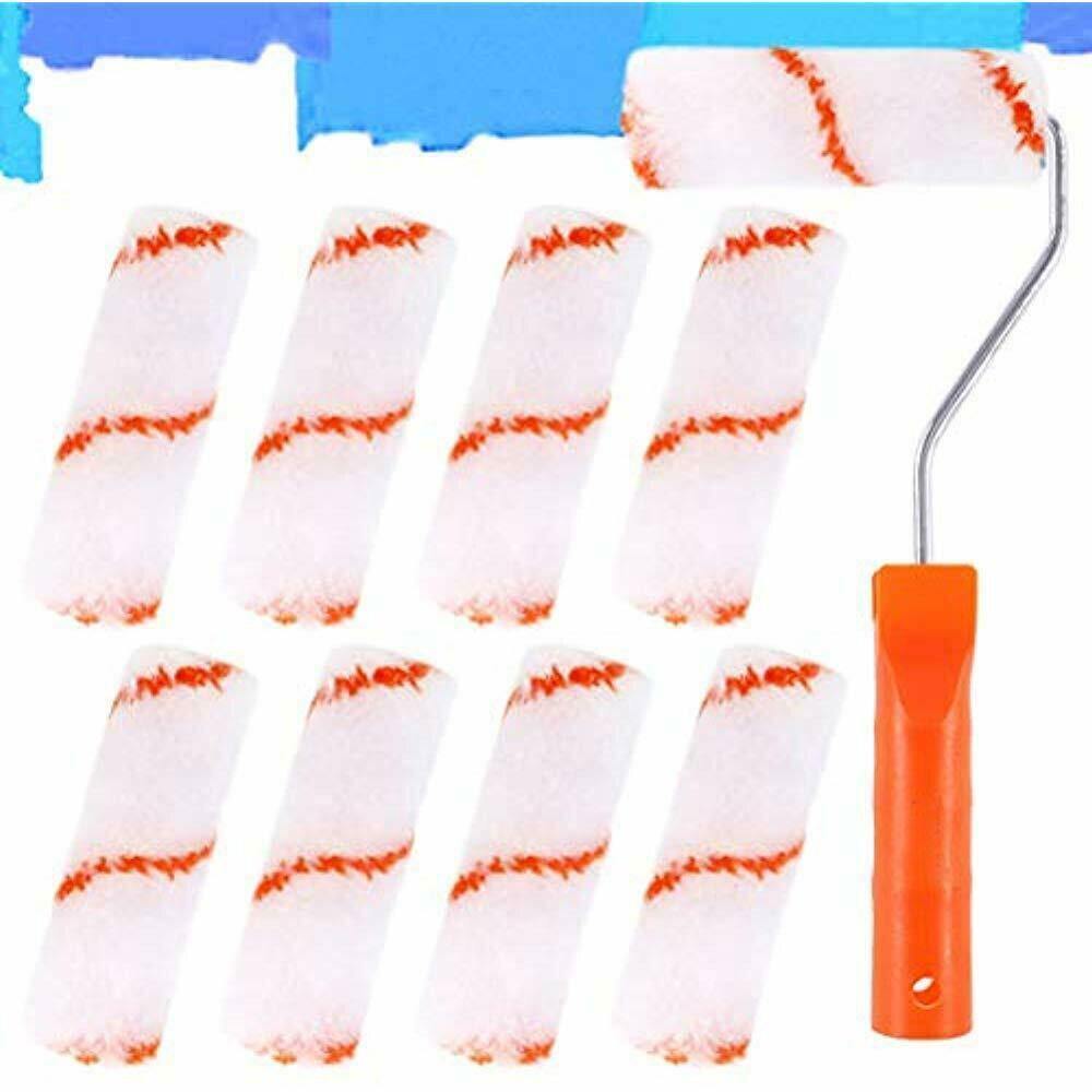 9pcs Multifunction Wall Paint Roller DIY Brush Set Roller Paint Brush Handle Tool Foam Brush Home Office Room Tool