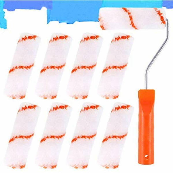 9pcs Multifunction Wall Paint Roller DIY Brush Set Roller Paint Brush Handle Tool Foam Brush Home Office Room Tool