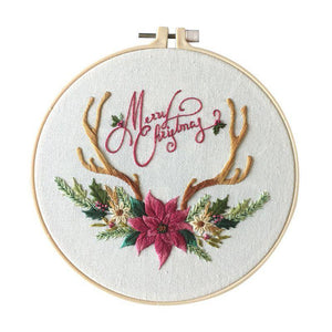 Planet Gates A / 20*20cm Christmas DIY Embroidery Starter Kit With Xmas Themed Pattern Embroidery Hoop Cotton Linen Cloth Thread Needlework Sewing Craft