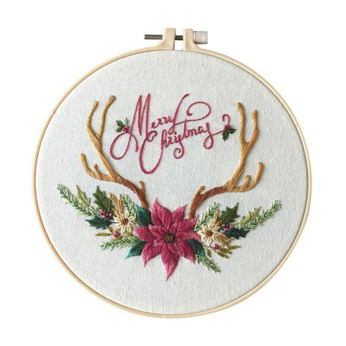 Planet Gates A / 20*20cm Christmas DIY Embroidery Starter Kit With Xmas Themed Pattern Embroidery Hoop Cotton Linen Cloth Thread Needlework Sewing Craft