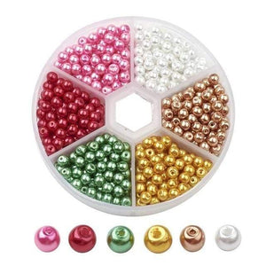 Planet Gates A 650pcs/Box 4mm Pearlized Round Beads Mixed Color Glass Pearl Bead Sets for Jewelry Making DIY necklace bracelet Hole: 1mm