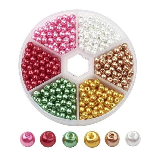 Planet Gates A 650pcs/Box 4mm Pearlized Round Beads Mixed Color Glass Pearl Bead Sets for Jewelry Making DIY necklace bracelet Hole: 1mm