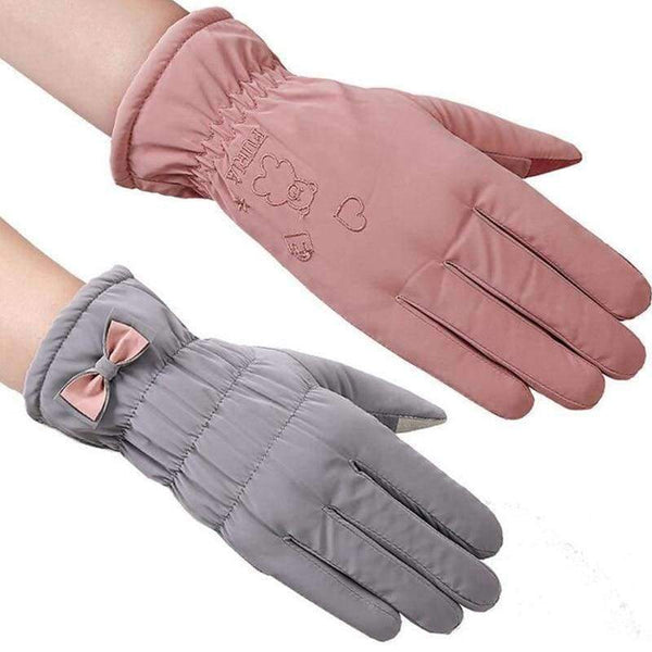 Planet Gates A Bean color / One Size New Female Winter Outdoor Sports Warm Windproof Cartoon Bear Touch Screen Gloves Fashion Women Bow Tie Plush Gloves Mittens 17