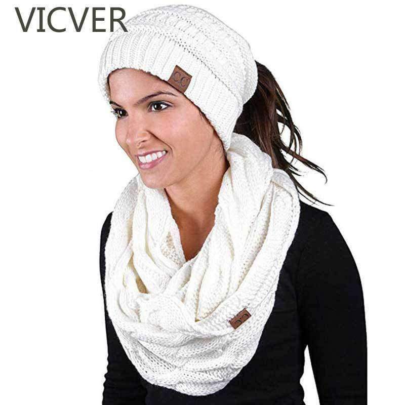 Planet Gates A Beige Scarf And Hat Sets CC Ponytail Beanie Winter Cap Women Scarves Neck Warmer Skullies Beanies Knitted Caps Casual Men Woolen Hats