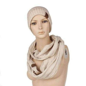 Planet Gates A Beige Scarf And Hat Sets CC Ponytail Beanie Winter Cap Women Scarves Neck Warmer Skullies Beanies Knitted Caps Casual Men Woolen Hats