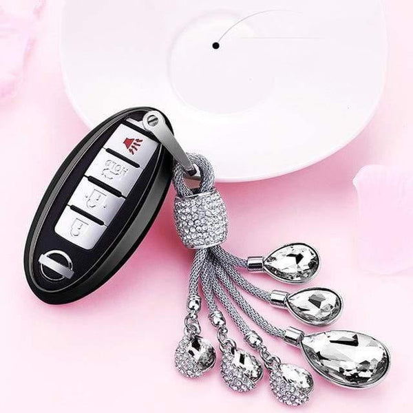 Planet Gates A-Black-keyring Soft TPU Car Key Case Auto Key Protection Cover For Nissan Infiniti QX50 Q50L Tears of the Sky Artificial Crystal Pendant