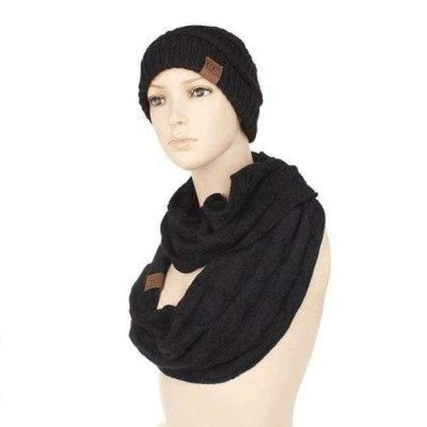 Planet Gates A Black Scarf And Hat Sets CC Ponytail Beanie Winter Cap Women Scarves Neck Warmer Skullies Beanies Knitted Caps Casual Men Woolen Hats