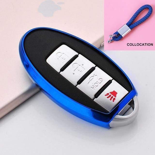 Planet Gates A-Blue-keychain Soft TPU Car Key Case Auto Key Protection Cover For Nissan Infiniti QX50 Q50L Tears of the Sky Artificial Crystal Pendant