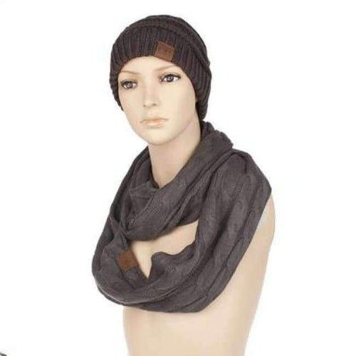 Planet Gates A Dark grey Scarf And Hat Sets CC Ponytail Beanie Winter Cap Women Scarves Neck Warmer Skullies Beanies Knitted Caps Casual Men Woolen Hats