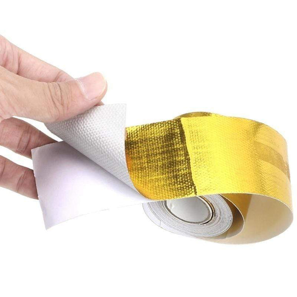 Planet Gates A Gold Car Thermal Exhaust Tape Air Intake Heat Insulation Shield Wrap 50mm Reflective Heat Barrier Self Adhesive Engine 5/10M