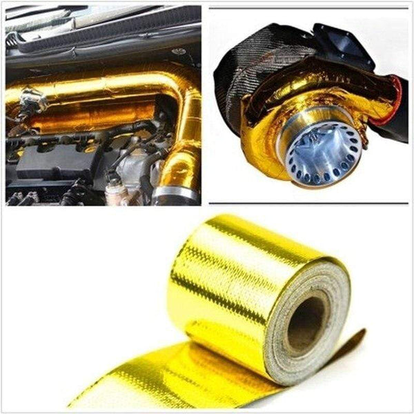 Planet Gates A Gold Car Thermal Exhaust Tape Air Intake Heat Insulation Shield Wrap 50mm Reflective Heat Barrier Self Adhesive Engine 5/10M