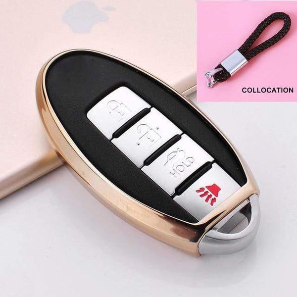 Planet Gates A-Gold-keychain Soft TPU Car Key Case Auto Key Protection Cover For Nissan Infiniti QX50 Q50L Tears of the Sky Artificial Crystal Pendant