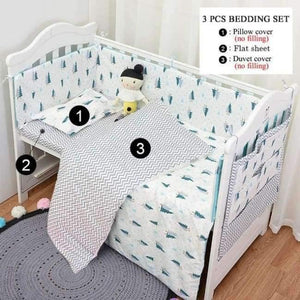 Planet Gates A Green Tree 3pcs/set Cotton Bedding Set, Fashion Cactus/Flamingo/Fox Pattered Cotton Crib Sets(Duvet Cover+ Pillowcase+Flatsheet)