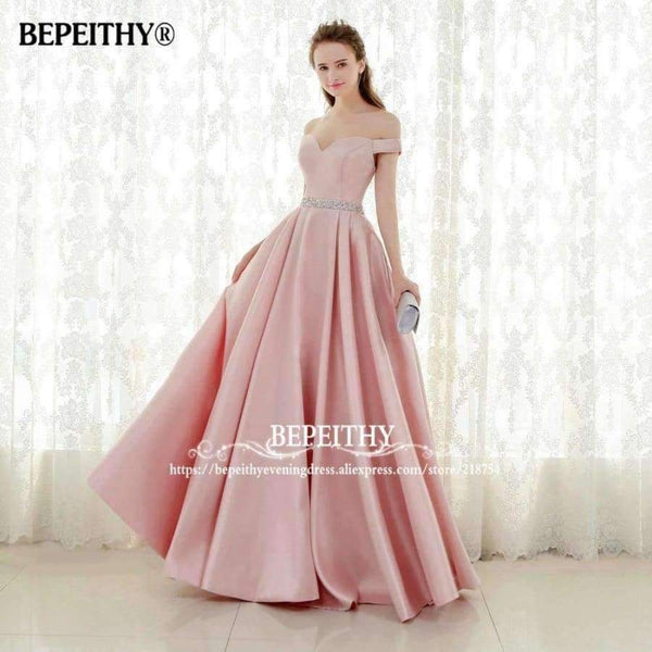 Planet Gates A-line Long Evening Dress Vintage Off The Shoulder Prom Dresses Crystal Belt Robe De Soiree 2017