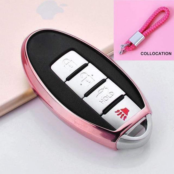 Planet Gates A-Pink-keychain Soft TPU Car Key Case Auto Key Protection Cover For Nissan Infiniti QX50 Q50L Tears of the Sky Artificial Crystal Pendant