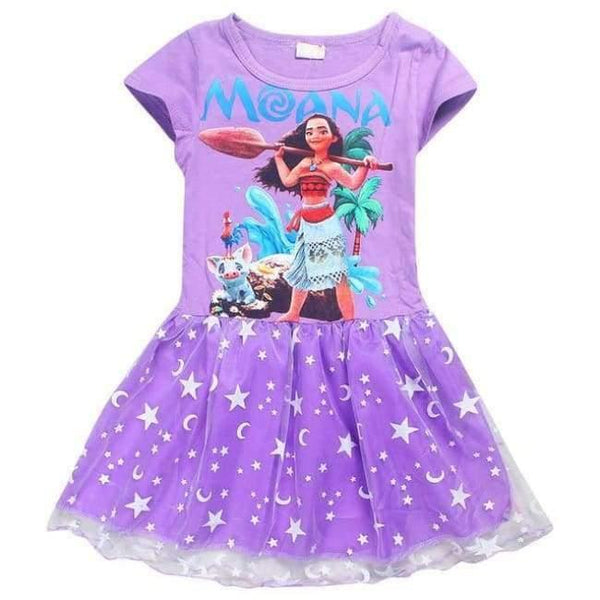 Planet Gates A Purple / 3T Summer Baby Girl Dress Cartoon Moana for Girls Clothes Printed Moana Pink Princess Party Dress Children Kids Clothing