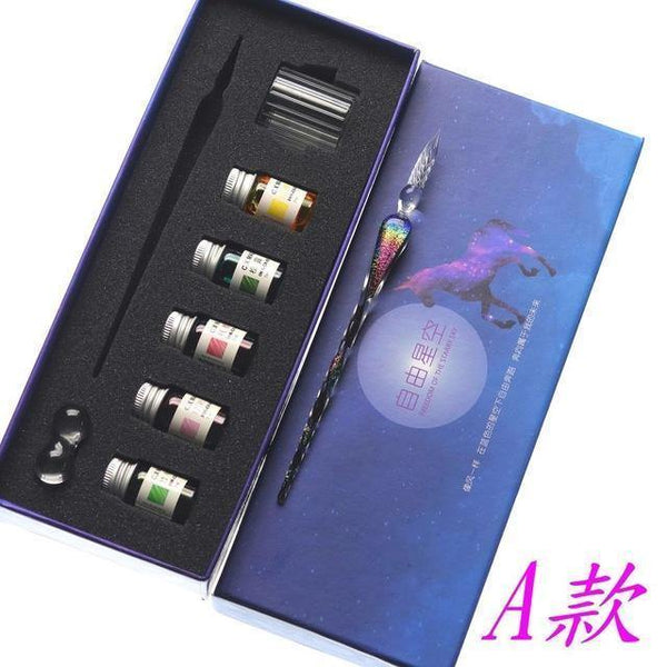 Planet Gates A Rainbow Glass Pen Dip pen Gift Set Starry sky Color ink Pen Creative Writing Tools Pluma Estilografica