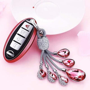 Planet Gates A-Red-keyring Soft TPU Car Key Case Auto Key Protection Cover For Nissan Infiniti QX50 Q50L Tears of the Sky Artificial Crystal Pendant