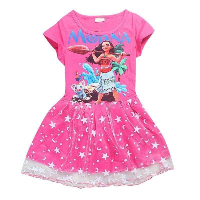 Planet Gates A rose / 3T Summer Baby Girl Dress Cartoon Moana for Girls Clothes Printed Moana Pink Princess Party Dress Children Kids Clothing