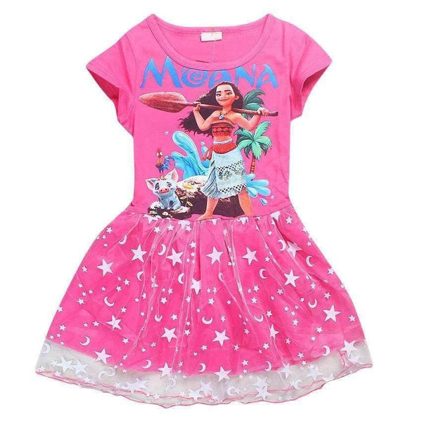 Planet Gates A rose / 3T Summer Baby Girl Dress Cartoon Moana for Girls Clothes Printed Moana Pink Princess Party Dress Children Kids Clothing