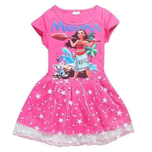 Planet Gates A rose / 3T Summer Baby Girl Dress Cartoon Moana for Girls Clothes Printed Moana Pink Princess Party Dress Children Kids Clothing