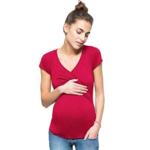 Planet Gates A / S Plus Size V-neck Short Sleeve Maternity Breastfeeding Tops Pregnancy T-Shirts Nursing Clothes For Pregnant Women Feeding Tees