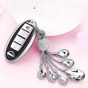 Planet Gates A-Silver-keyring Soft TPU Car Key Case Auto Key Protection Cover For Nissan Infiniti QX50 Q50L Tears of the Sky Artificial Crystal Pendant