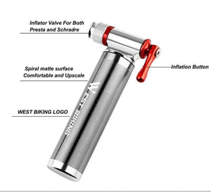 Planet Gates A Style Silver Portable Bicycle Pump Aluminum Alloy Ultralight Air CO2 Inflator Bike Cycling Pump Schrader & Presta Mini Bike Pump