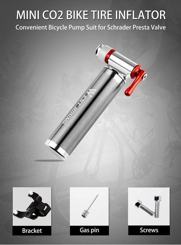 Planet Gates A Style Silver Portable Bicycle Pump Aluminum Alloy Ultralight Air CO2 Inflator Bike Cycling Pump Schrader & Presta Mini Bike Pump