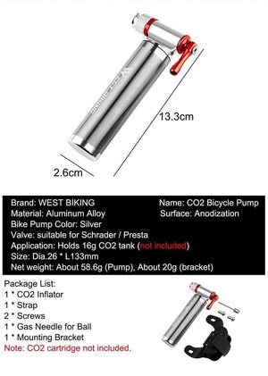 Planet Gates A Style Silver Portable Bicycle Pump Aluminum Alloy Ultralight Air CO2 Inflator Bike Cycling Pump Schrader & Presta Mini Bike Pump