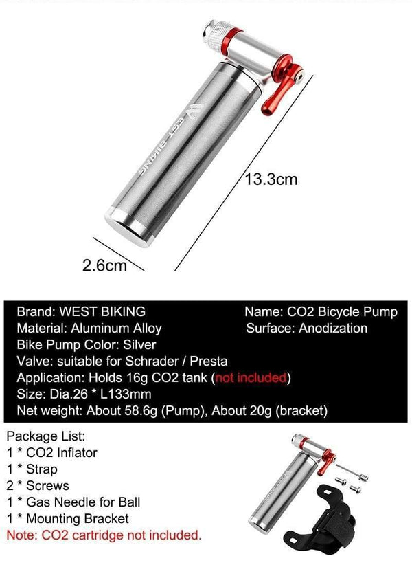 Planet Gates A Style Silver Portable Bicycle Pump Aluminum Alloy Ultralight Air CO2 Inflator Bike Cycling Pump Schrader & Presta Mini Bike Pump