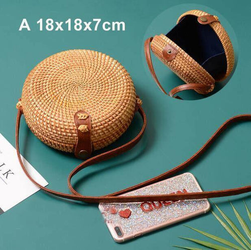 Planet Gates A xiao yuan bao Round Straw Bags Women Summer Rattan Bag Handmade Woven Beach Cross Body Bag Circle Bohemia Handbag Bali Lowest price L31