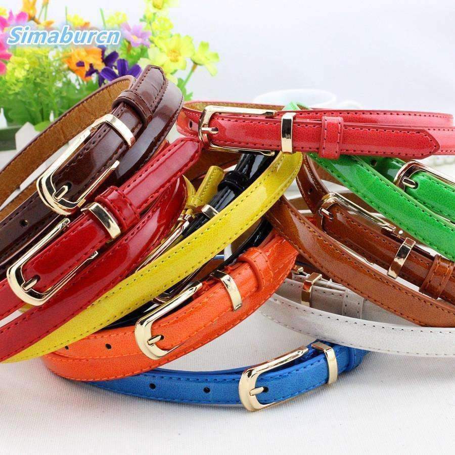 Planet Gates A001 / 95cm Casual Brand Multicolor Waist Fine Belt Women PU Leather Candy Color Luxury Girl Belts For Female Simple Buckle Ladies Waistband