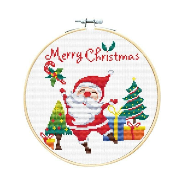 Planet Gates A1 / 20*20cm Christmas DIY Embroidery Starter Kit With Xmas Themed Pattern Embroidery Hoop Cotton Linen Cloth Thread Needlework Sewing Craft