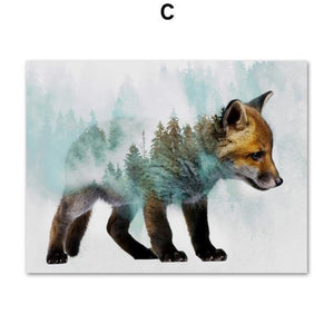 Landscape Forest Bear Fox Wolf Nordic Posters And Prints Wall Art Canvas Painting Abstract Animal Wall Pictures For Kids Room