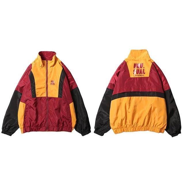 Planet Gates A10W72 Black / XL Windbreaker Jacket Oversized Mens Harajuku Color Block Jacket Coat Retro Vintage Zip Track Jacket Streetwear