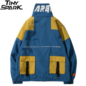 Planet Gates A27A11 Blue / L Windbreaker Men Japan  Multi Pockets Jacket Coat Retro Vintage Casual Track Jacket Streetwear