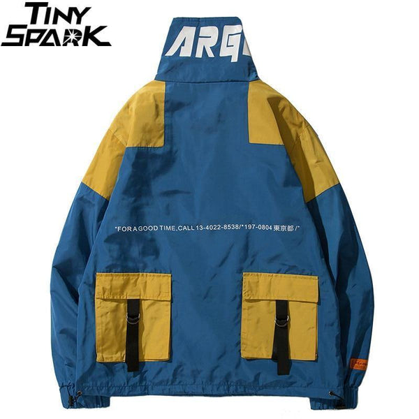 Planet Gates A27A11 Blue / L Windbreaker Men Japan  Multi Pockets Jacket Coat Retro Vintage Casual Track Jacket Streetwear