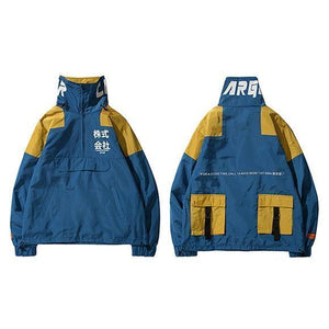 Planet Gates A27A11 Blue / L Windbreaker Men Japan  Multi Pockets Jacket Coat Retro Vintage Casual Track Jacket Streetwear