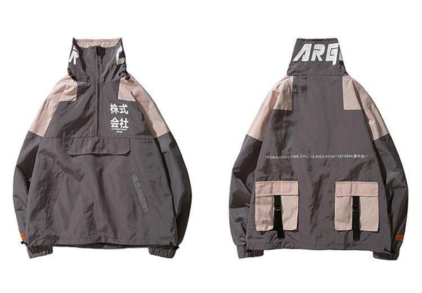 Planet Gates A27A11 Blue / L Windbreaker Men Japan  Multi Pockets Jacket Coat Retro Vintage Casual Track Jacket Streetwear