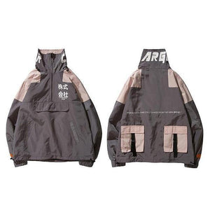Planet Gates A27A11 Grey / L Windbreaker Men Japan  Multi Pockets Jacket Coat Retro Vintage Casual Track Jacket Streetwear