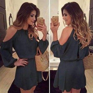 Chiffon Off-Shoulder Strap Long Sleeve Casual Solid Color Dress Women Design Summe Sexy Dress Party Eventing Bodycon Dress - A4 / S