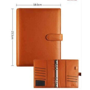 Planet Gates A5 With Hasp Orange Genuine Leather Logo Custom A5 Notebook Cowhide Travelers Loose leaf Office Commercial Writing Pads Diary Rings Binder