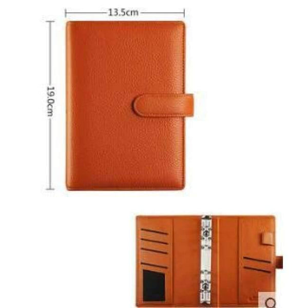 Planet Gates A6 With Hasp Orange Genuine Leather Logo Custom A5 Notebook Cowhide Travelers Loose leaf Office Commercial Writing Pads Diary Rings Binder