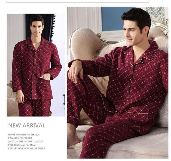 Planet Gates A6109 / M Cotton Plaid Pajamas Homewear Long Sleeve Warm Winter Pyjamas Sleepwear Male Sleep Lounge M-4XL