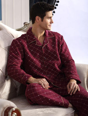 Planet Gates A6109 / M Cotton Plaid Pajamas Homewear Long Sleeve Warm Winter Pyjamas Sleepwear Male Sleep Lounge M-4XL