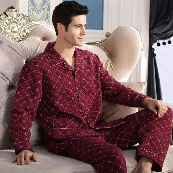 Planet Gates A6112 R / M Cotton Plaid Pajamas Homewear Long Sleeve Warm Winter Pyjamas Sleepwear Male Sleep Lounge M-4XL