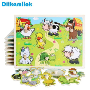 Planet Gates A7001 Kids Early Educational Toys Baby Hand Grasp Wooden Puzzle Toy Children Wood Jigsaw Toy Animals and Digit Learning Education