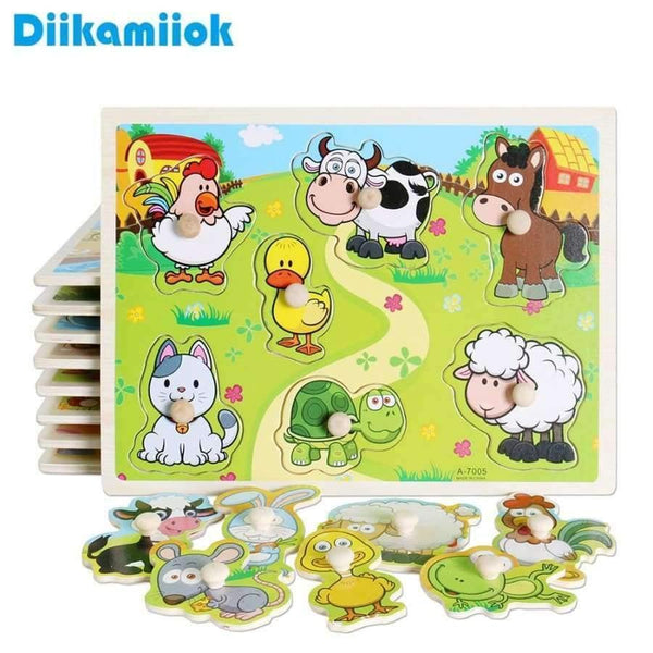 Planet Gates A7001 Kids Early Educational Toys Baby Hand Grasp Wooden Puzzle Toy Children Wood Jigsaw Toy Animals and Digit Learning Education